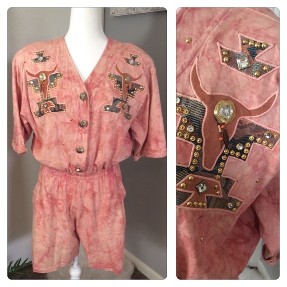 Dresses & Skirts - Vintage 90s Western Pink Tie Dye RockaBilly Romper
